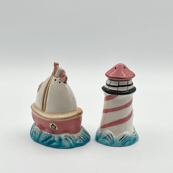 Salt and Pepper Shaker Blue Sky‎ Clayworks Heather Goldminc Lighthouse Sailboat - Picture 3 of 8